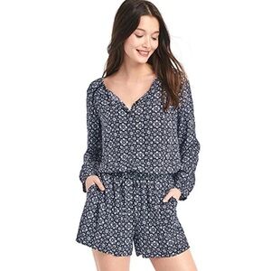 GAP Navy and White Floral Long-Sleeve ok Romper